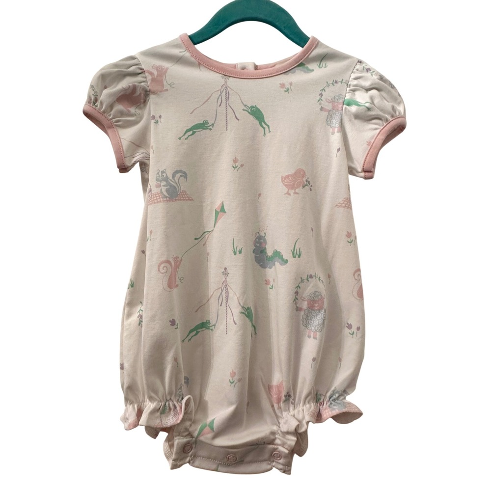 The Beaufort Bonnet Company 2T Pink Garden Animal Pima Cotton Bubble Romper